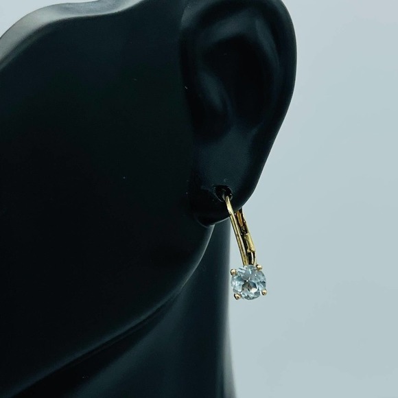 Sterling Silver, Topaz Gold Flashed Princess Cut Leverback Earrings - Picture 2 of 13